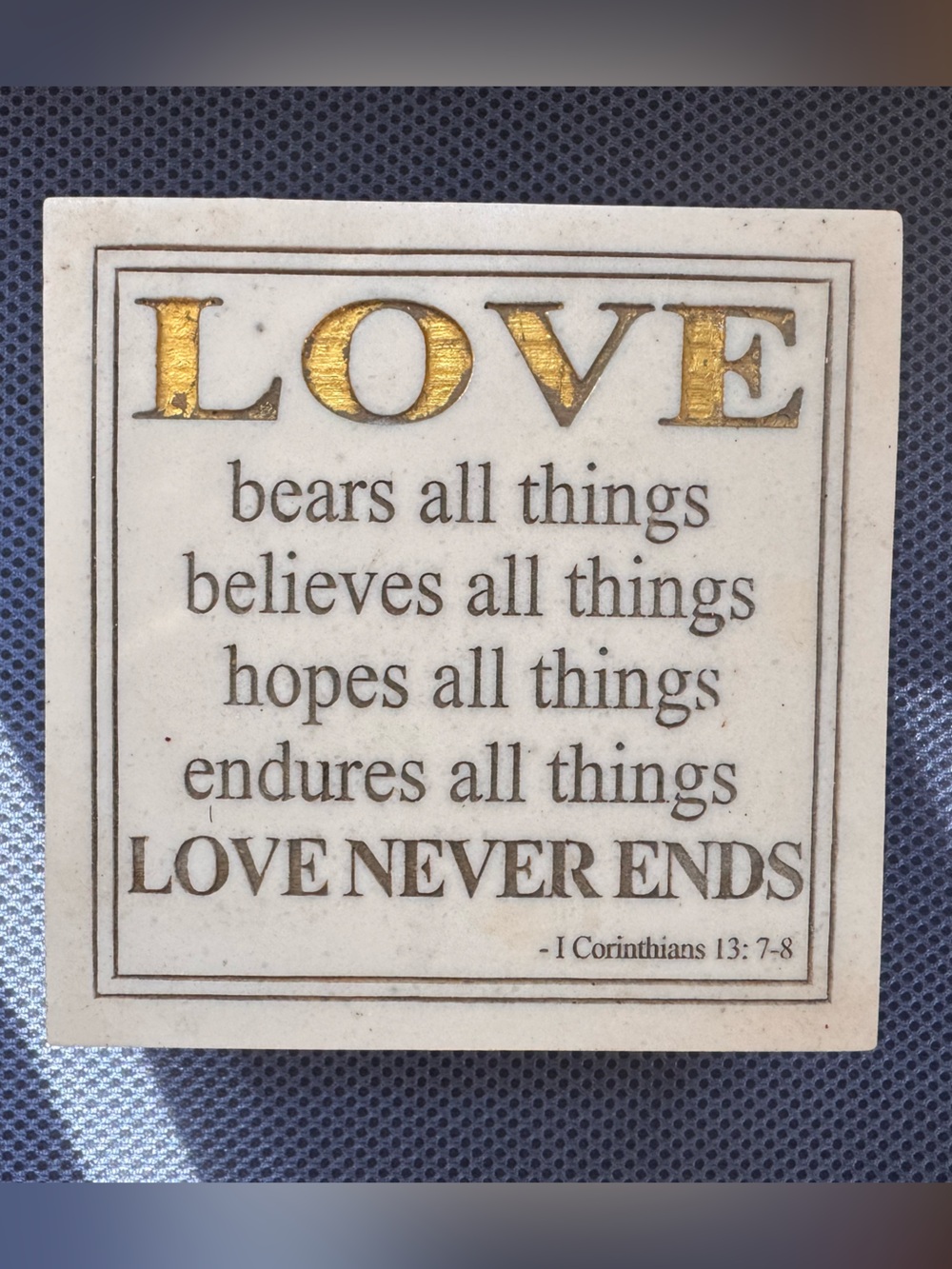 House Parts Inc White Marble Love Bears All Things Trinket Box Engraved Vintage